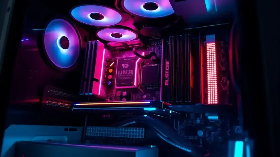 Placa-mãe em um computador gamer, enfatizando desempenho e tecnologia.