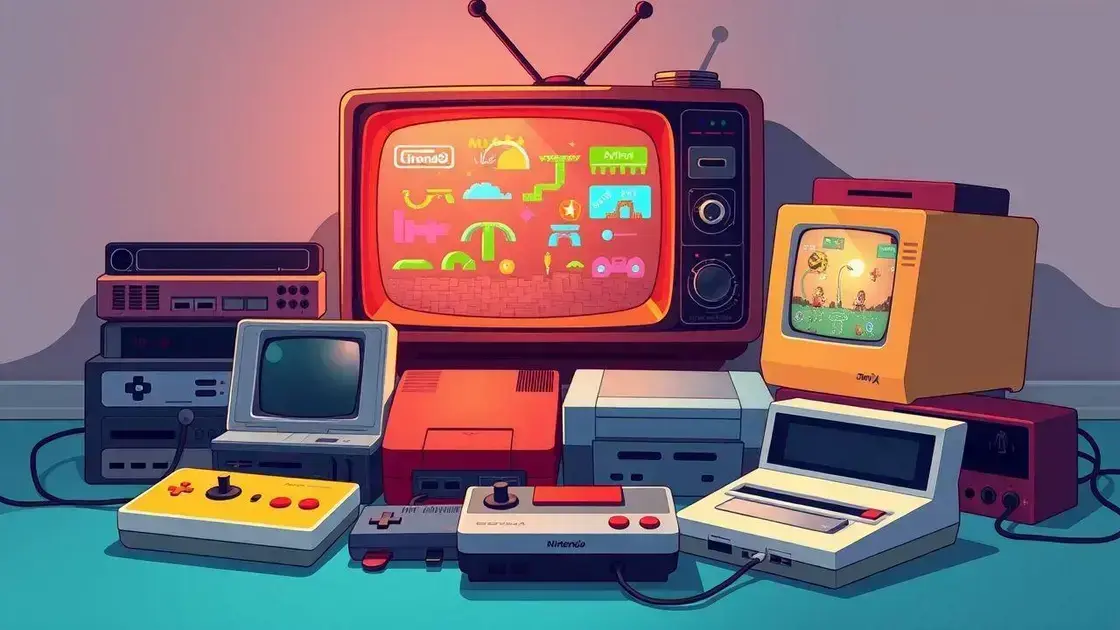 Variedade de consoles retro com jogos clássicos.